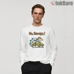 Go Snoopy Racing Car Retro Cartoon Shirt on white long sleeve shirt for men graphic tee