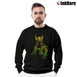 Men’s God Of Mischief Loki Classic Marvel Crewneck Sweatshirt in black | Cozy Fabric, Clean Style
