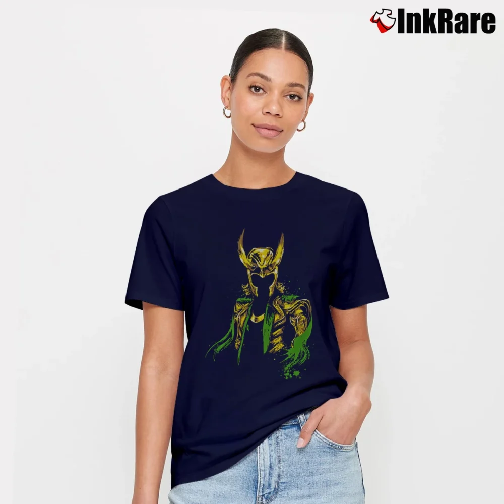 Women’s God Of Mischief Loki Classic Marvel Signature T-Shirt in navy | Soft, Flattering Fit