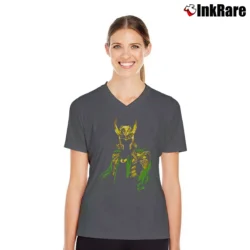 Women’s God Of Mischief Loki Classic Marvel V-Neck Tee in charcoal | Chic Neckline, Soft Texture