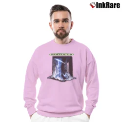 Men’s Godzilla 1998 Movie Promo Graphic Crewneck Sweatshirt in light pink | Cozy Fabric, Clean Style