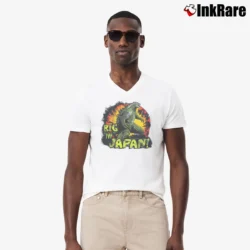 Men’s Godzilla Big In Japan Vintage Style V-Neck Tee in white | Sharp, Breathable, Everyday Staple