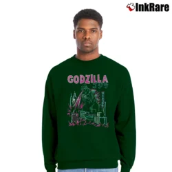 Men’s Godzilla Gender Neutral Graphic Crewneck Sweatshirt in forest green | Cozy Fabric, Clean Style