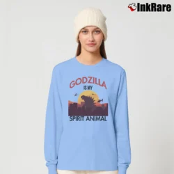 Women’s Godzilla Is My Spirit Animal Funny Graphic Long-Sleeve Top in light blue | Sleek, Versatile, All-Season