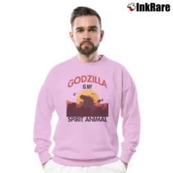 Men’s Godzilla Is My Spirit Animal Funny Graphic Crewneck Sweatshirt in light pink | Cozy Fabric, Clean Style
