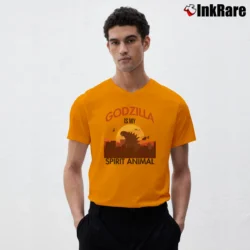 Men’s Godzilla Is My Spirit Animal Funny Graphic V-Neck Tee in orange | Sharp, Breathable, Everyday Staple