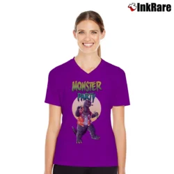 Women’s Godzilla King Of Monsters Funny Party Monster V-Neck Tee in purple | Chic Neckline, Soft Texture