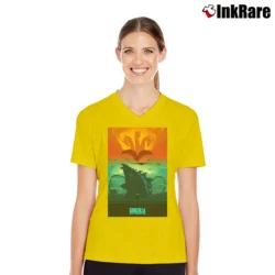 Women’s Godzilla King Of Monsters Graphic Classic V-Neck Tee in yellow | Chic Neckline, Soft Texture