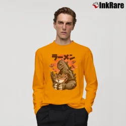 Men’s Godzilla King Of The Monsters Eating Ramen Funny Movie Long-Sleeve Shirt in orange | Sleek, Lightweight, Year-Round Wear