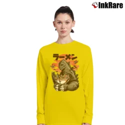Women’s Godzilla King Of The Monsters Eating Ramen Funny Movie Long-Sleeve Top in yellow | Sleek, Versatile, All-Season