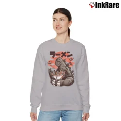 Women’s Godzilla King Of The Monsters Eating Ramen Funny Movie Relaxed Sweatshirt in sport grey | Soft, Laid-Back Vibe