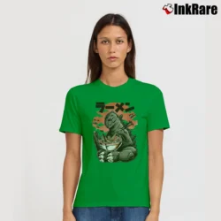 Women’s Godzilla King Of The Monsters Eating Ramen Funny Movie Signature T-Shirt in irish green | Soft, Flattering Fit
