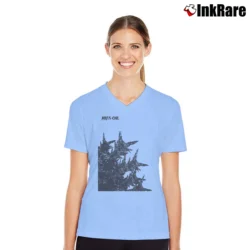 Women’s Godzilla Minus One Two Sides Spikes Classic Cotton V-Neck Tee in light blue | Chic Neckline, Soft Texture