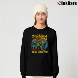 Women’s Godzilla Says Drugs Are The Real Monster Funny Long-Sleeve Top in black | Sleek, Versatile, All-Season