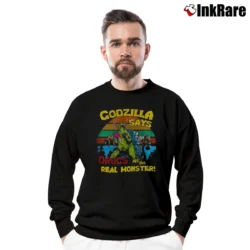 Men’s Godzilla Says Drugs Are The Real Monster Funny Crewneck Sweatshirt in black | Cozy Fabric, Clean Style
