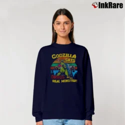 Women’s Godzilla Says Drugs Are The Real Monster Funny Relaxed Sweatshirt in navy | Soft, Laid-Back Vibe