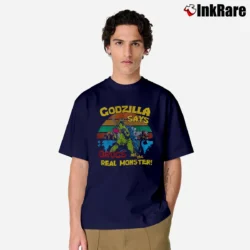 Men’s Godzilla Says Drugs Are The Real Monster Funny Classic T-Shirt in navy | Soft, Breathable Everyday Wear