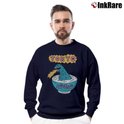 Men’s Godzilla Tokyo Shinjuku Kabukicho Japanese Manga Crewneck Sweatshirt in navy | Cozy Fabric, Clean Style