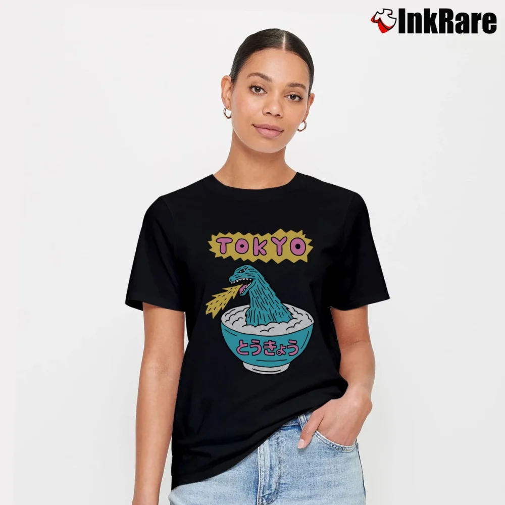 Women’s Godzilla Tokyo Shinjuku Kabukicho Japanese Manga Signature T-Shirt in black | Soft, Flattering Fit