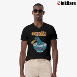 Men’s Godzilla Tokyo Shinjuku Kabukicho Japanese Manga V-Neck Tee in black | Sharp, Breathable, Everyday Staple