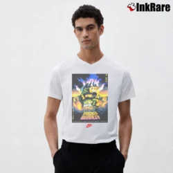 Men’s Godzilla Vs Charles Barkley Promotional Crossover V-Neck Tee in white | Sharp, Breathable, Everyday Staple