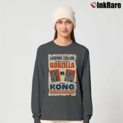 Women’s Godzilla Vs King Kong Legends Collide Movie Poster Long-Sleeve Top in charcoal | Sleek, Versatile, All-Season