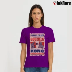 Women’s Godzilla Vs King Kong Legends Collide Movie Poster Signature T-Shirt in purple | Soft, Flattering Fit