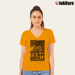 Women’s Godzilla Vs King Kong Team Godzilla Classic Crossover V-Neck Tee in orange | Chic Neckline, Soft Texture