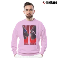 Men’s Godzilla Vs Kong Premiere Battle Scene Crewneck Sweatshirt in light pink | Cozy Fabric, Clean Style
