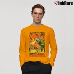 Men’s Godzilla Vs Mothra And Ghidorah Battle Vintage Japanese Long-Sleeve Shirt in orange | Sleek, Lightweight, Year-Round Wear
