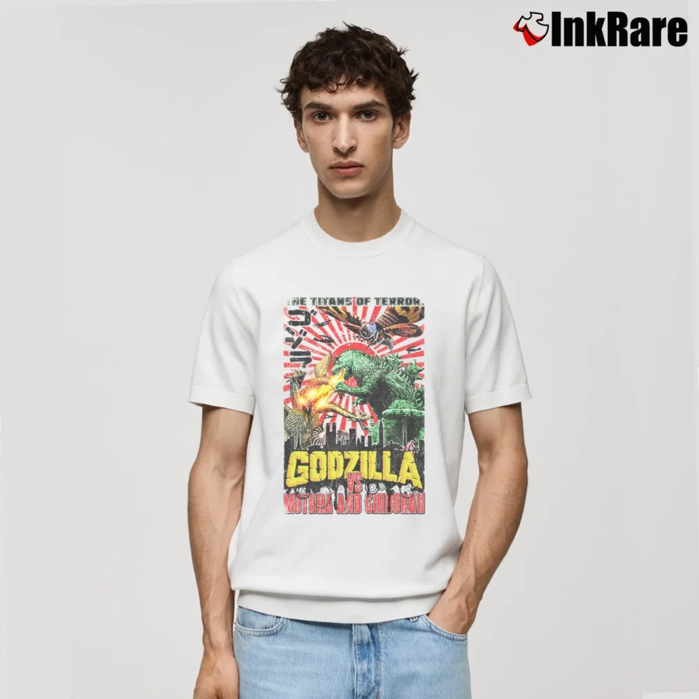 Men’s Godzilla Vs Mothra And Ghidorah Battle Vintage Japanese Classic T-Shirt in white | Soft, Breathable Everyday Wear