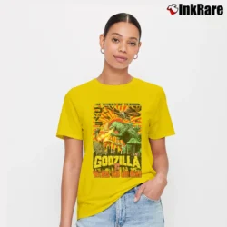 Women’s Godzilla Vs Mothra And Ghidorah Battle Vintage Japanese Signature T-Shirt in yellow | Soft, Flattering Fit