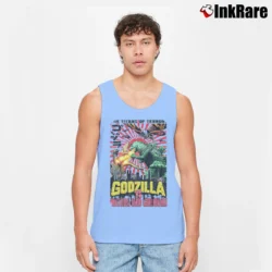 Men’s Godzilla Vs Mothra And Ghidorah Battle Vintage Japanese Tank Top in light blue | Breathable, Active-Friendly Design