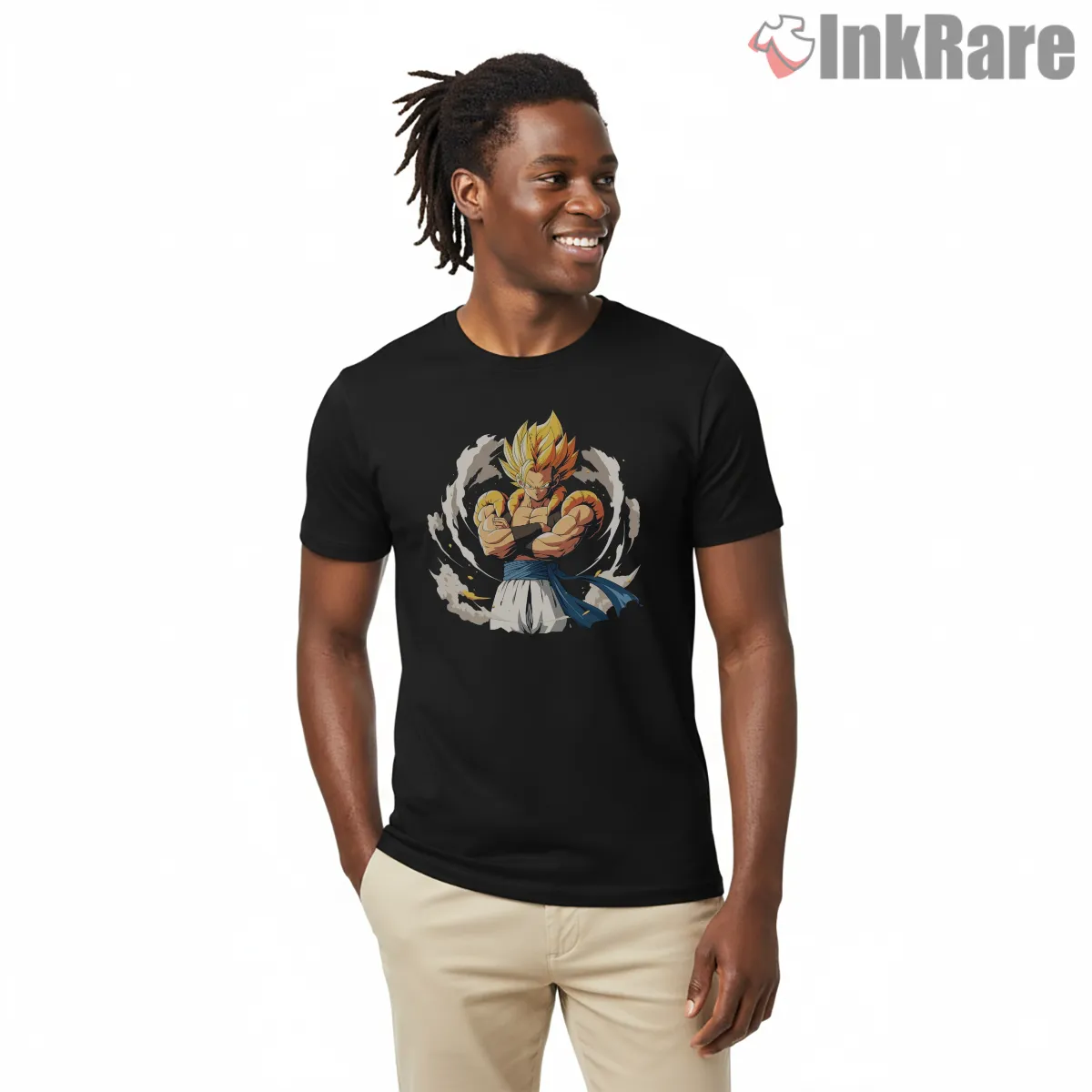 Gogeta Fusion Confidence Aura Ring Short Sleeve Black Gogeta Fusion Confidence Aura Ring Shirt on black short sleeve shirt for men graphic tee