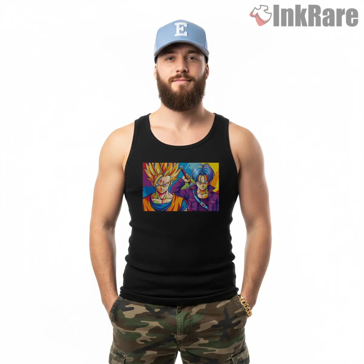 Gohan And Trunks Bold Color Duo Portrait Tank Top Black Gohan And Trunks Bold Color Duo Portrait Shirt on black tank top for men graphic tee