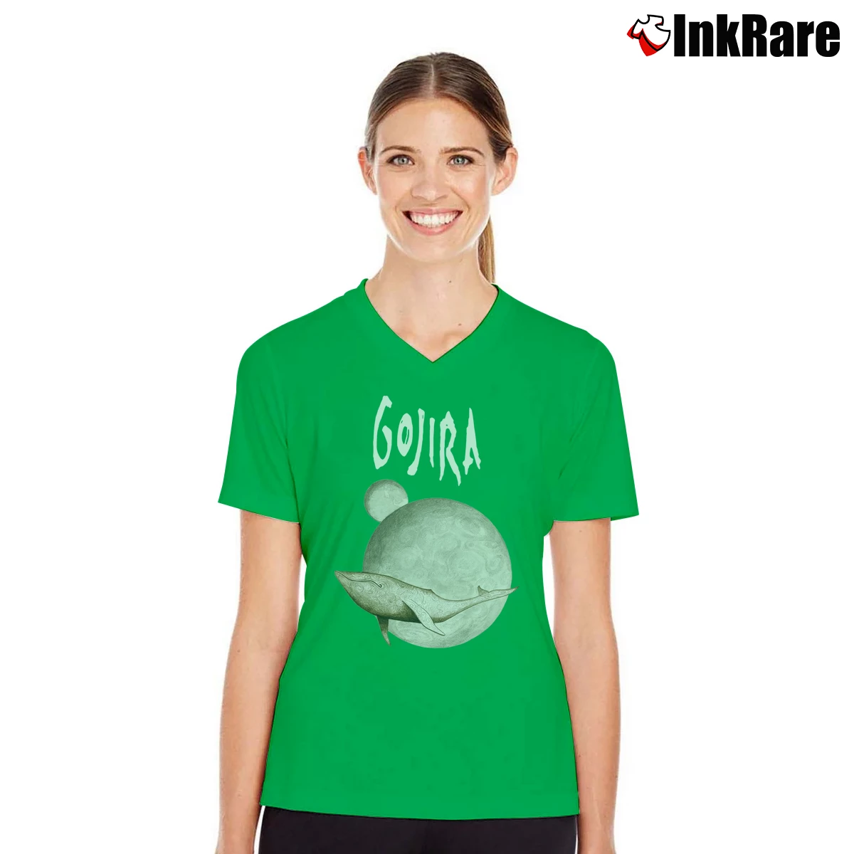 Women’s Gojira Sleeveless Band Graphic V-Neck Tee in irish green | Chic Neckline, Soft Texture
