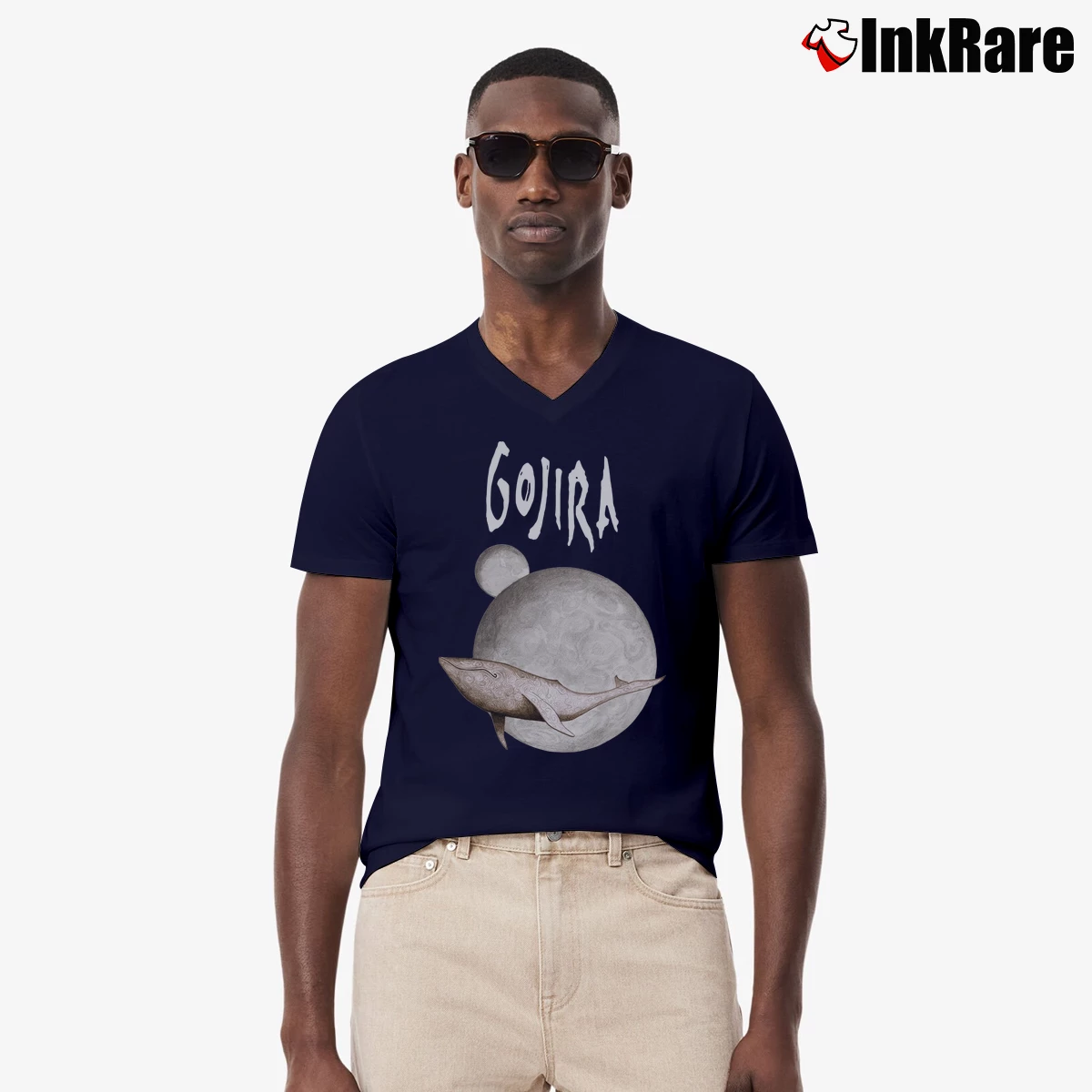 Men’s Gojira Sleeveless Band Graphic V-Neck Tee in navy | Sharp, Breathable, Everyday Staple