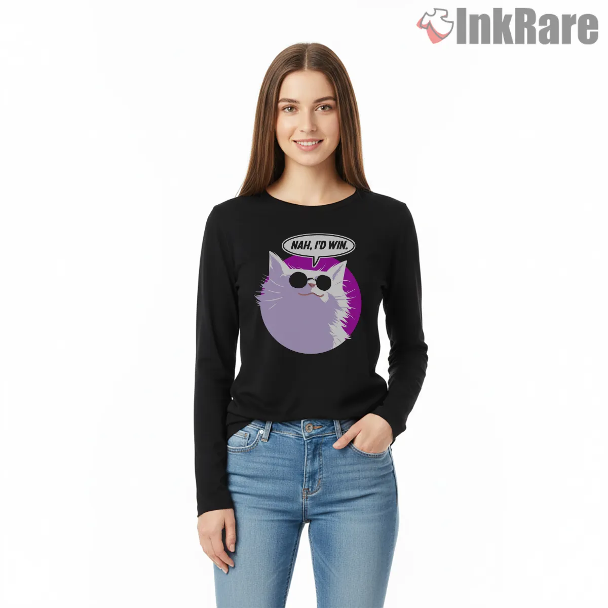 Gojo Nah Id Win Funny Cat Meme Anime Shirt on black long sleeve shirt for women graphic tee