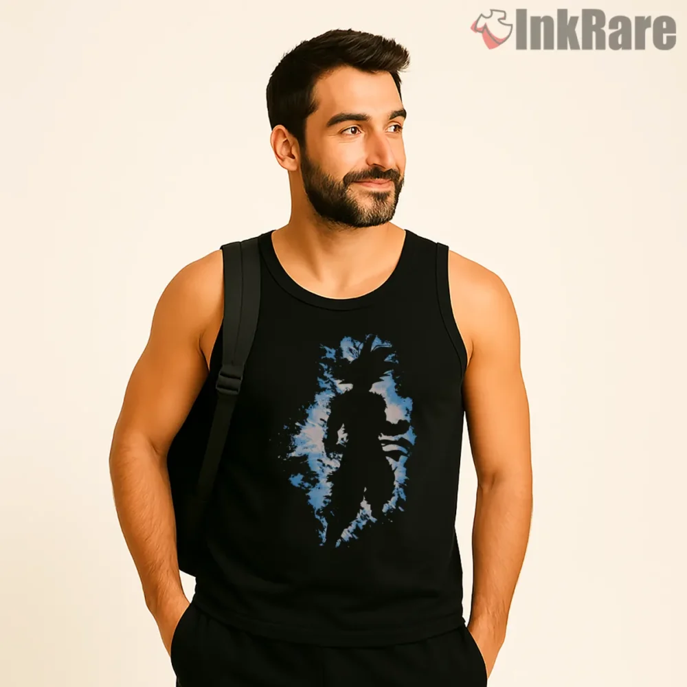 Goku Abstract Blue Silhouette Profile Shirt on black tank top for men graphic tee