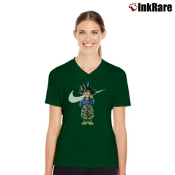 Women’s Goku Air Jordan Hyperbeast Fandom Dragon Ball V-Neck Tee in forest green | Chic Neckline, Soft Texture