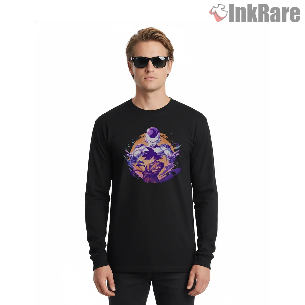 Goku And Frieza Purple Aura Showdown Long Sleeve Black Goku And Frieza Purple Aura Showdown Shirt on black long sleeve shirt for men graphic tee