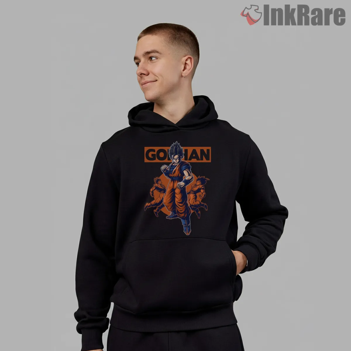 Goku And Gohan Fusion Dragon Ball Z Orange Gi Dragon Shirt on black hoodie for men graphic tee
