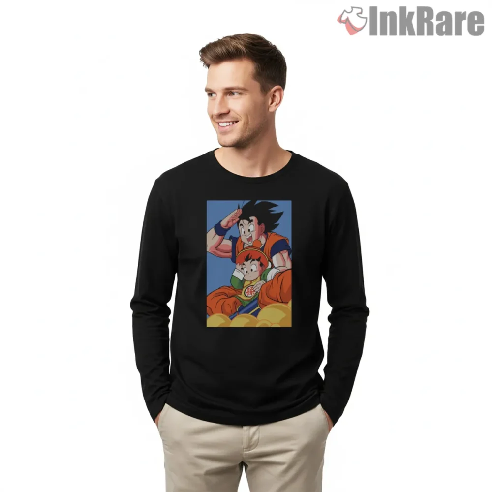 Goku And Gohan Playful Father Son Shirt on black long sleeve shirt for men graphic tee