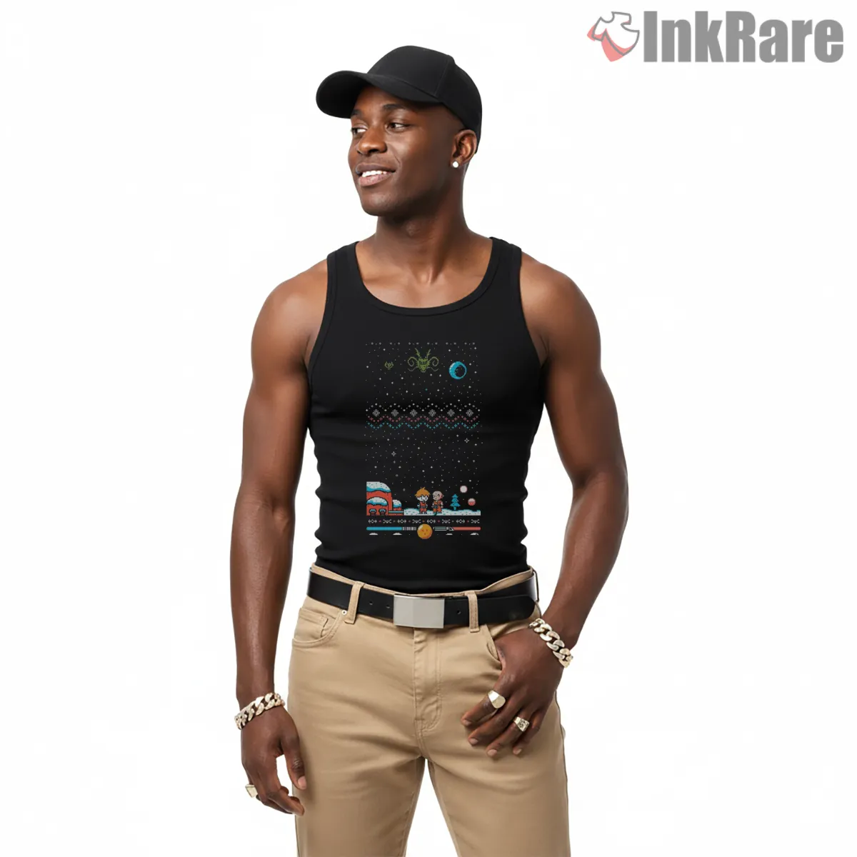 Goku And Krillin Pixel Snowy Quest Tank Top Black Goku And Krillin Pixel Snowy Quest Shirt on black tank top for men graphic tee