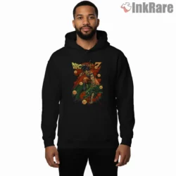Goku And Shenron Dragon Ball Quest Shirt on black hoodie for men graphic tee