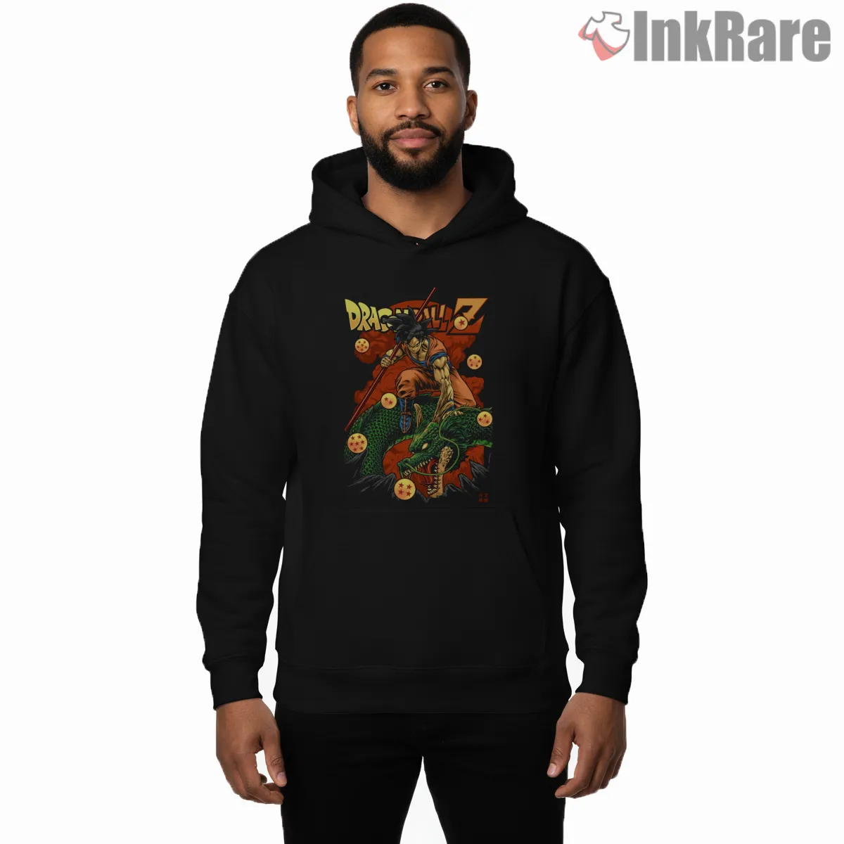 Goku And Shenron Dragon Ball Quest Hoodie Black Goku And Shenron Dragon Ball Quest Shirt on black hoodie for men graphic tee