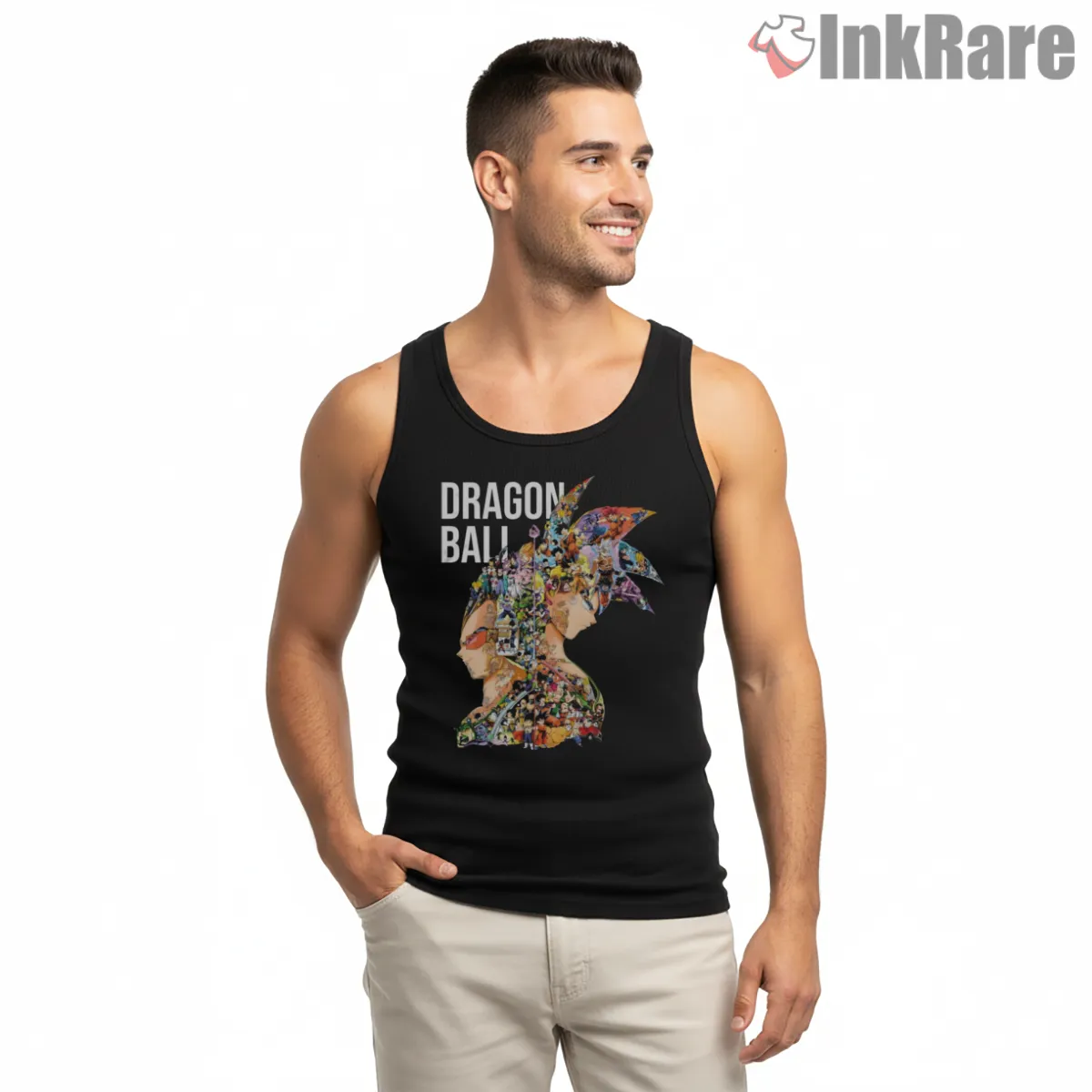 Goku And Vegeta Character Montage Silhouette Tank Top Black Goku And Vegeta Character Montage Silhouette Shirt on black tank top for men graphic tee