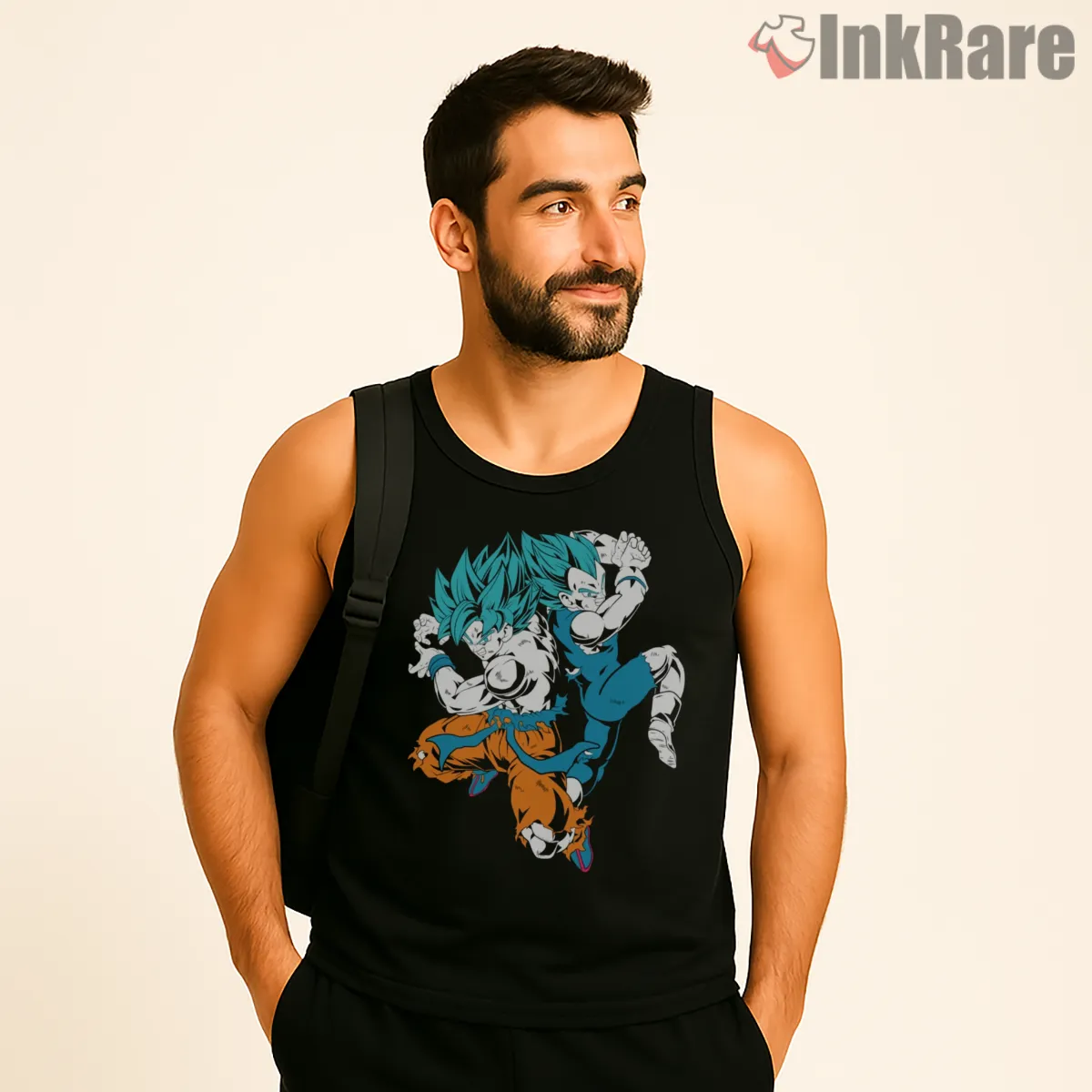 Goku And Vegeta Dual Superhero Clash Tank Top Black Goku And Vegeta Dual Superhero Clash Shirt on black tank top for men graphic tee