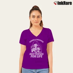 Women’s Goku And Vegeta Father Daughter Super Saiyan V-Neck Tee in purple | Chic Neckline, Soft Texture