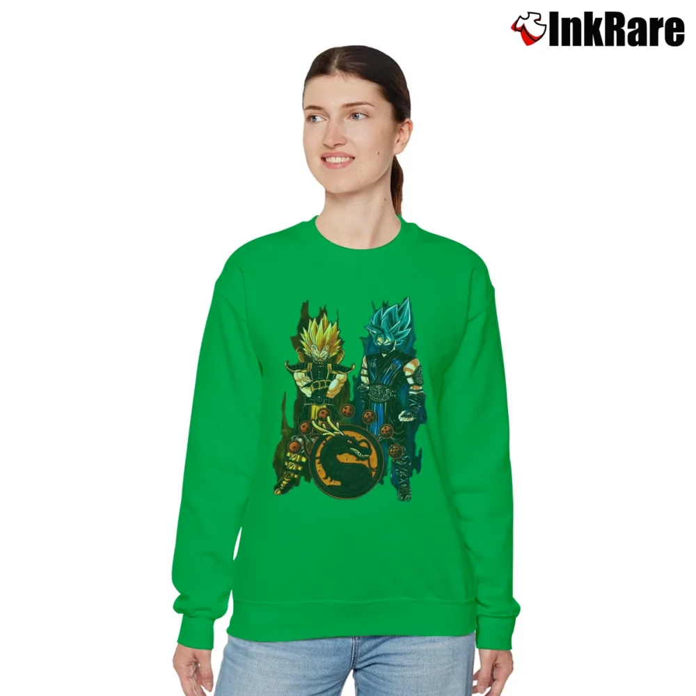 Women’s Goku And Vegeta Mortal Kombat Mashup Relaxed Sweatshirt in irish green | Soft, Laid-Back Vibe